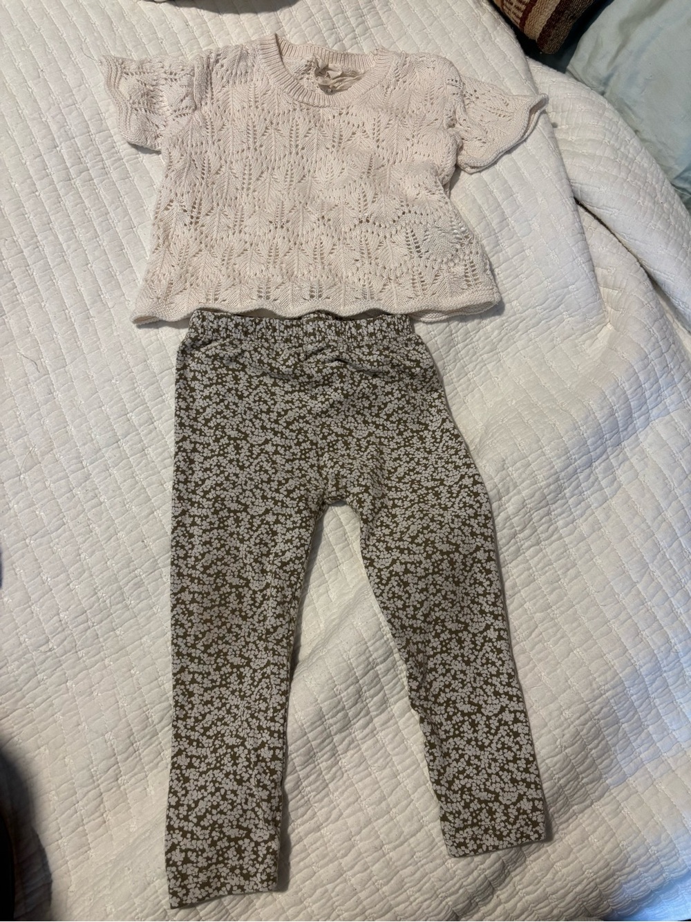Kids Floral Print Leggings & Crochet Top